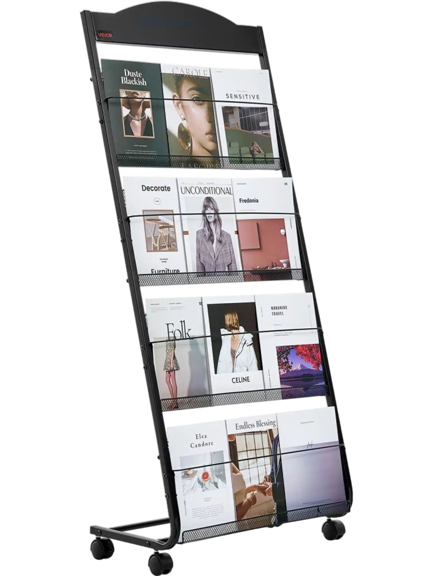 Vevor Brochure Display Rack 4-Tier Mobile Floor Standing Magazine Literature Stand New