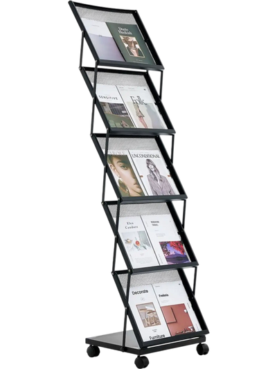 Vevor Brochure Display Rack Foldable 5-Pocket Magazine Literature Stand with Wheels New