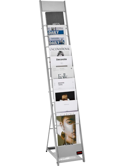 Vevor Brochure Display Rack 10-Pocket A4 Floor Standing Silver New