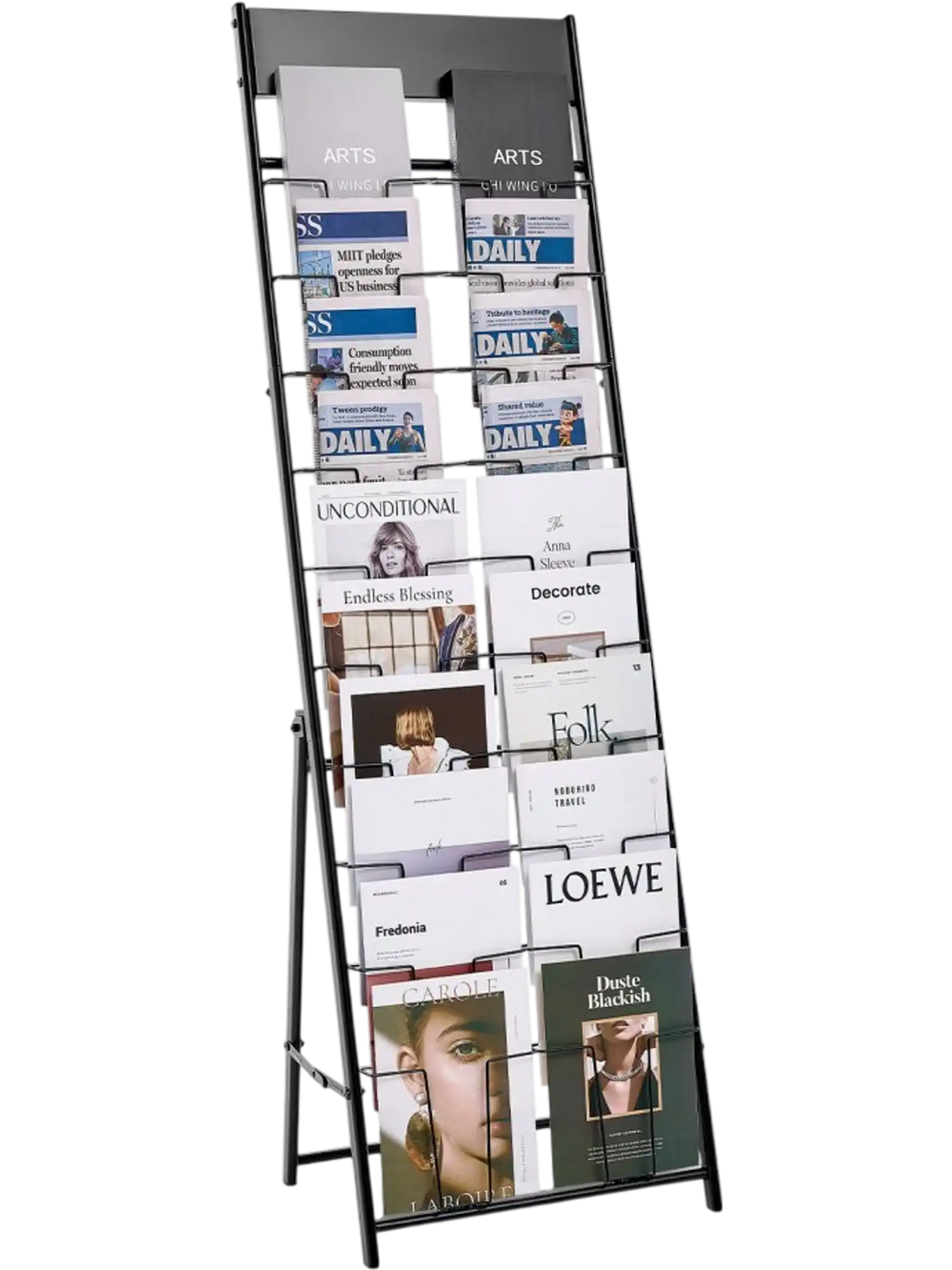 VEVOR Brochure Display Rack, 20 Pockets Magazine Literature Display Stand, Portable Floor Standing Magazine Rack, Metal Newspaper Catalog Holders for Shop, Exhibitions, Office, Trade Show, Black