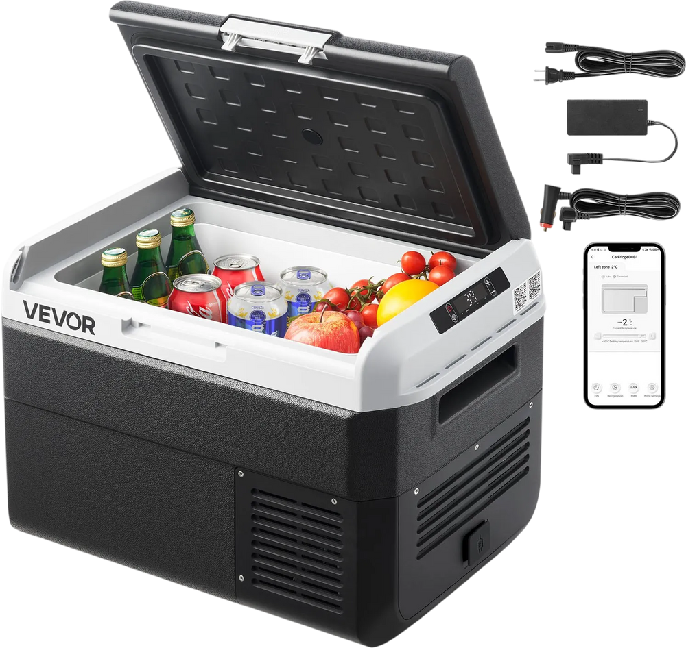 VEVOR 12 Volt Car Refrigerator, 26.4QT/25L Car Fridge, Portable Electric Cooler with -4℉~68℉ Adjustable Temperature, 12/24V DC and 100- 240V AC Compressor Freezer for Outdoor, Camping, Travel, RV