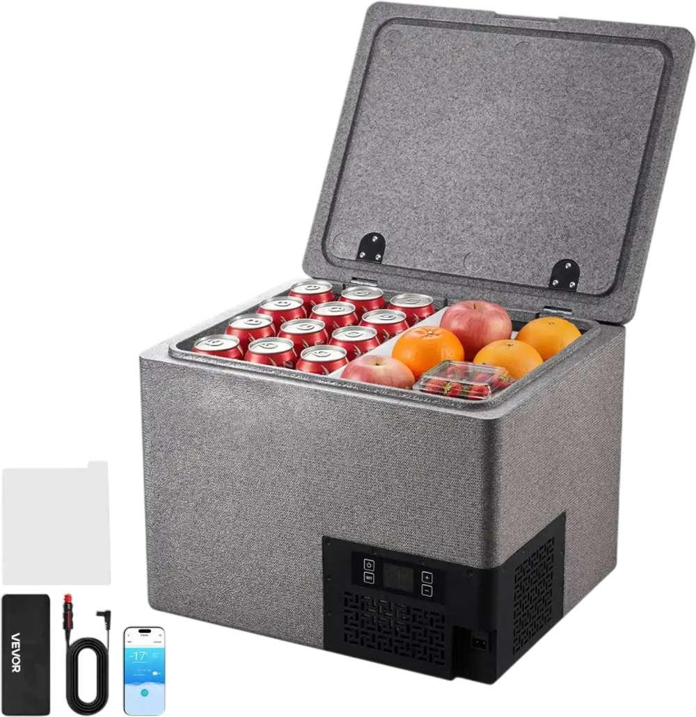 VEVOR 12 Volt Refrigerator, 42.3 QT/ 40L Car Fridge, Portable Ultra-Light EPP Freezer, APP Control Electric Compressor, 12V/24V DC, 14℉ to 50℉, for Truck Van RV SUV Boat Travel Camping