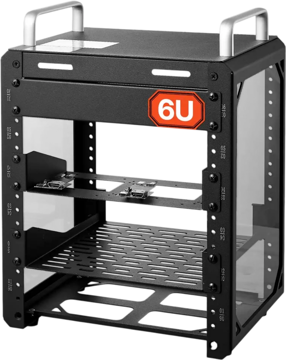 VEVOR 6U Network Rack 7.87 Inch Depth Open Frame Server Rack Vented Shelf, for 10 Inch Network IT Equipment A/V Devices, Supports Up to 200 lbs, with Side Translucent Panels & 2 Top Handles, SBC Tray