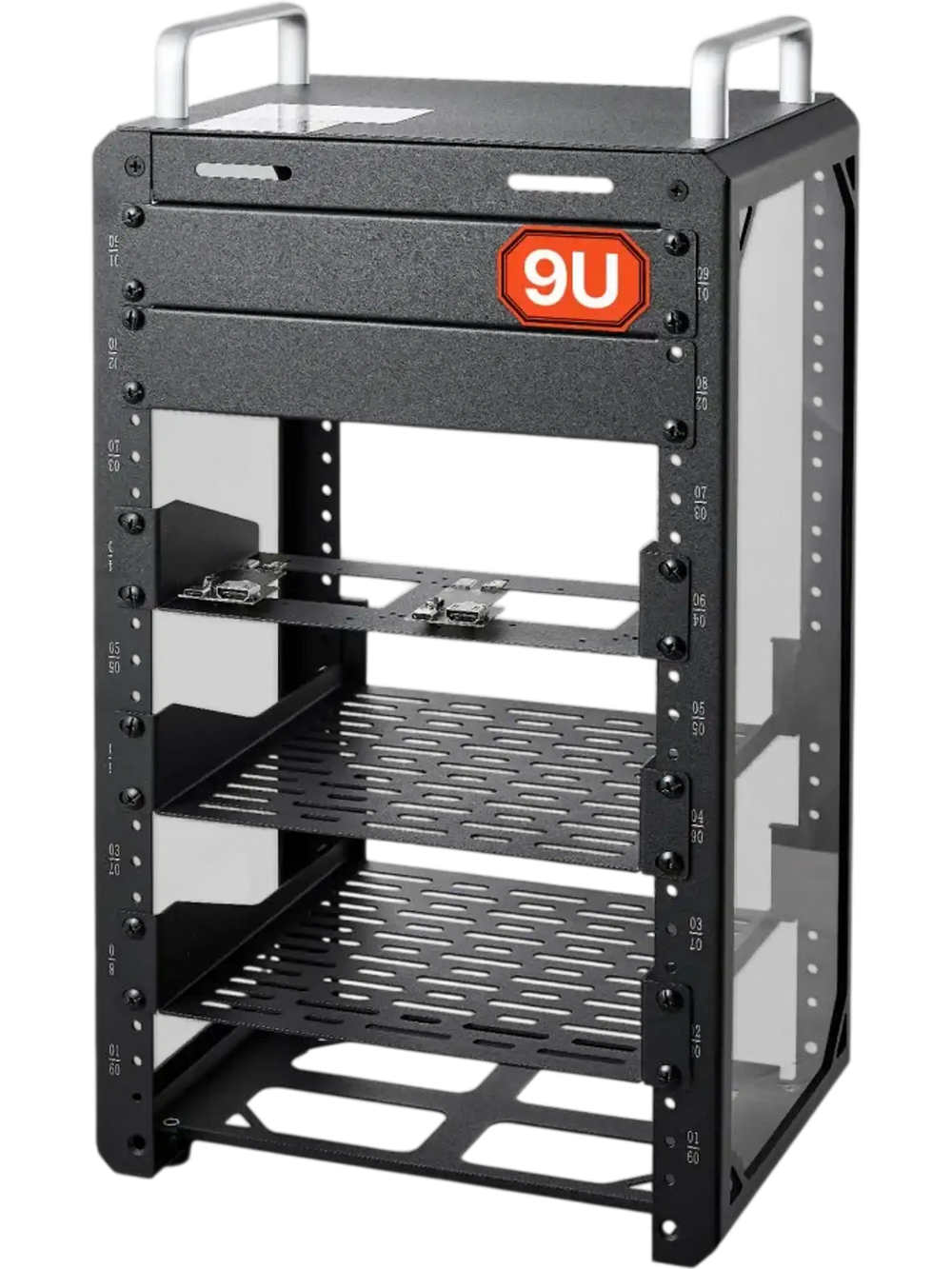VEVOR 9U Network Rack 7.87 Inch Depth Open Frame Server Rack Vented Shelf, for 10 Inch Network IT Equipment A/V Devices, Supports Up to 200 lbs, with Side Translucent Panels & 2 Top Handles, SBC Tray