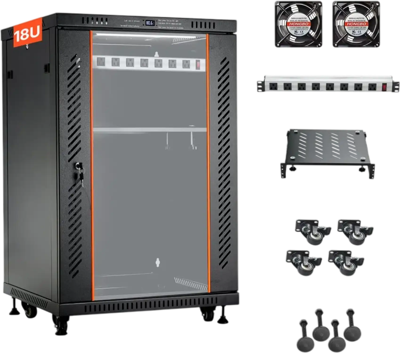 Vevor Network Cabinet 18U Server Rack with Built-In PDU, 2 Fans, LED Light, 23.6