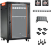 VEVOR 18U Network Cabinet Server Rack, Built-In PDU, 2 Fans, LED Light, for 19" IT Equipment A/V Devices, 23.6" Depth (18" Installation), 660 lbs Max, Lockable Door with Casters Temperature Display