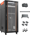 VEVOR 27U Network Cabinet Server Rack, Built-In PDU, 4 Fans, LED Light, for 19" IT Equipment A/V Devices, 23.6" Depth (18" Installation), 1800lbs Max, Lockable Door with Casters Temperature Display