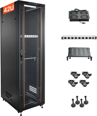 Vevor Network Cabinet 42U Server Rack with PDU, 4 Fans, LED Light, 23.6