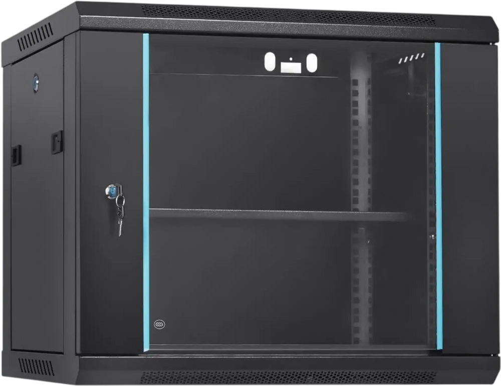 VEVOR 9U Wall-Mounted Server Network Cabinet, 15.5'' Depth, Secure Rack Enclosure, Supports up to 200 lbs, Features Lockable Glass Door and Side Panels, Ideal for IT and A/V Gear
