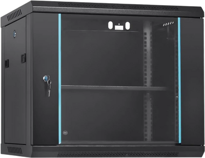 VEVOR 9U Wall-Mounted Server Network Cabinet, 15.5'' Depth, Secure Rack Enclosure, Supports up to 200 lbs, Features Lockable Glass Door and Side Panels, Ideal for IT and A/V Gear