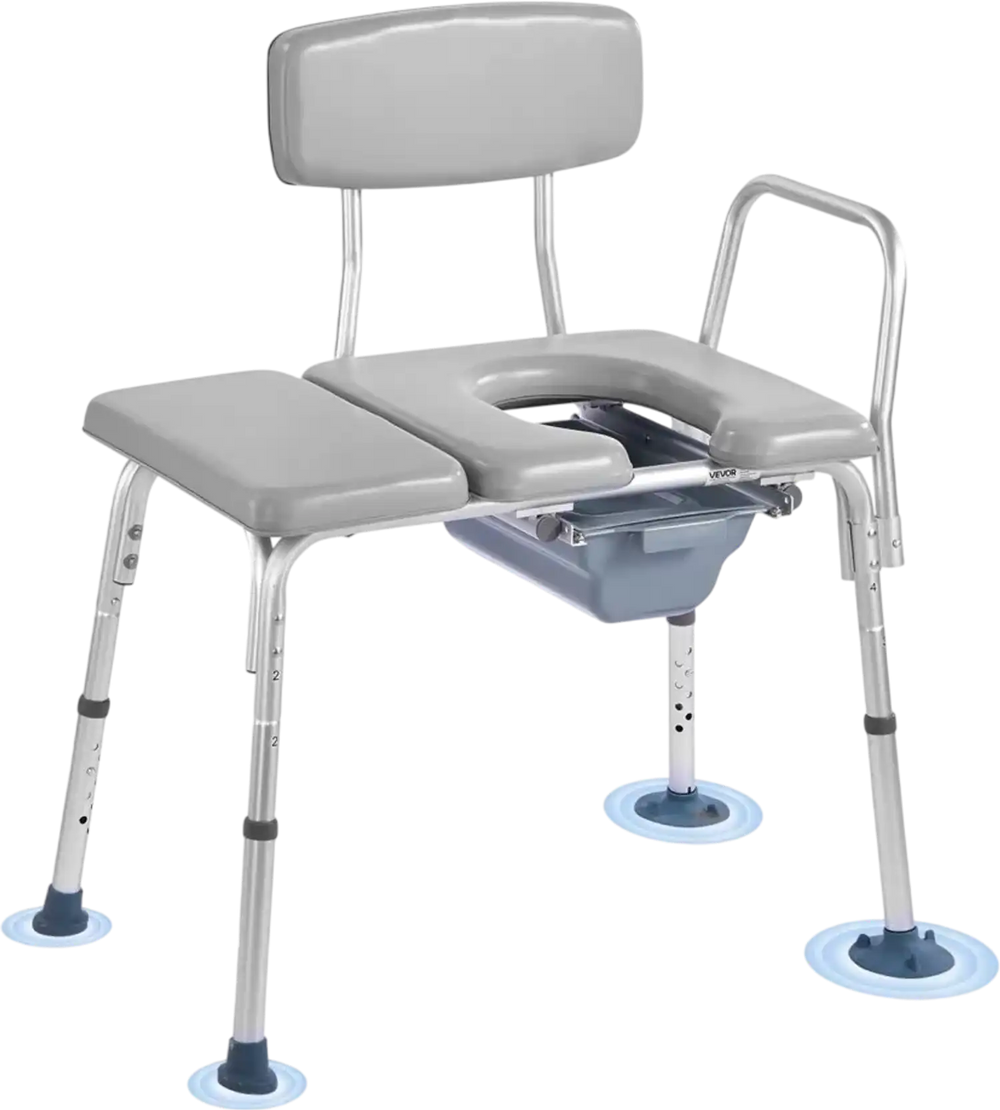 VEVOR Bedside Commode Chair, 500 lbs Weight Capacity, 4-in-1 Portable Toilet and Raised Toilet Seat with Padded Seat and Backrest, Detachable 5L Bucket, Adjustable Height Adult Potty Chair for Seniors
