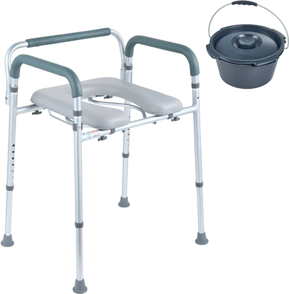 VEVOR Commode Chair, Bedside Commode with Padded Seat and Arms, 7-Level Adjustable Height, 5.8L Removable Bucket, Easy to Assemble, 350 LBS Capacity, Raised Toilet Seat for Adults Seniors