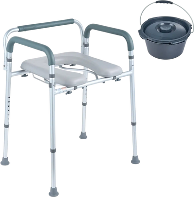 VEVOR Commode Chair, Bedside Commode with Padded Seat and Arms, 7-Level Adjustable Height, 5.8L Removable Bucket, Easy to Assemble, 350 LBS Capacity, Raised Toilet Seat for Adults Seniors