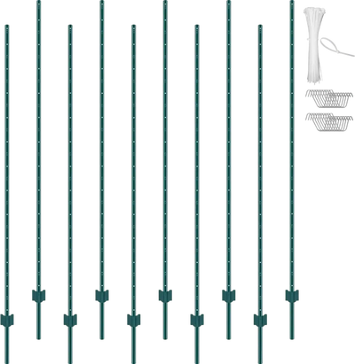 VEVOR 7 Feet Fence Post, 10 Pack U-Channel Heavy Duty Metal Fence Posts, Sturdy Steel Fence Stakes for Garden Yard, Lawn, Farms and Outdoor Wire Fencing, Green