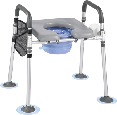 VEVOR Bedside Commode Chair, 500 lbs Capacity, 4-in-1 Portable Toilet and Raised Toilet Seat with Padded Seat & Armrest, Detachable 5L Bucket, Adjustable Height & Width Adult Potty Chair for Seniors