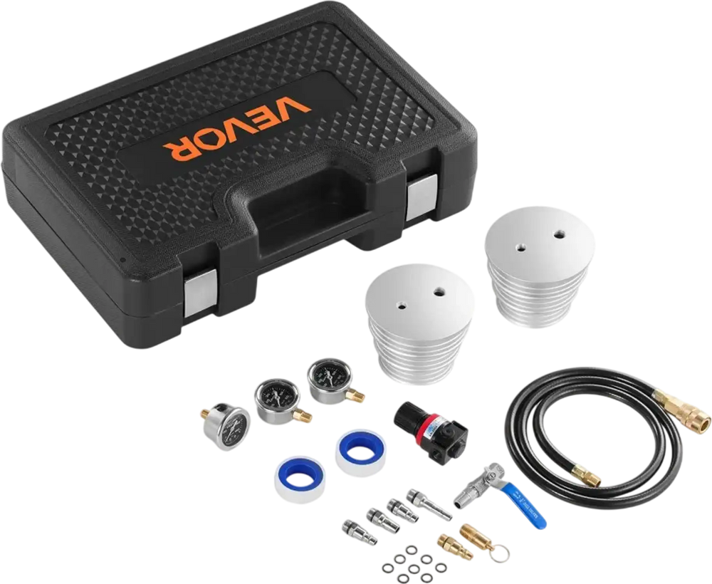 VEVOR Turbo Boost Leak Tester Kit, Compatible with 3"/3.5"/4" Pipe, 0-150 PSI Valve Gauge & 0-60 PSI Adapter Gauge, Turbo System Leakage Tester Set with 4 Pairs of Air Fittings for Diesel Trucks, SUVs
