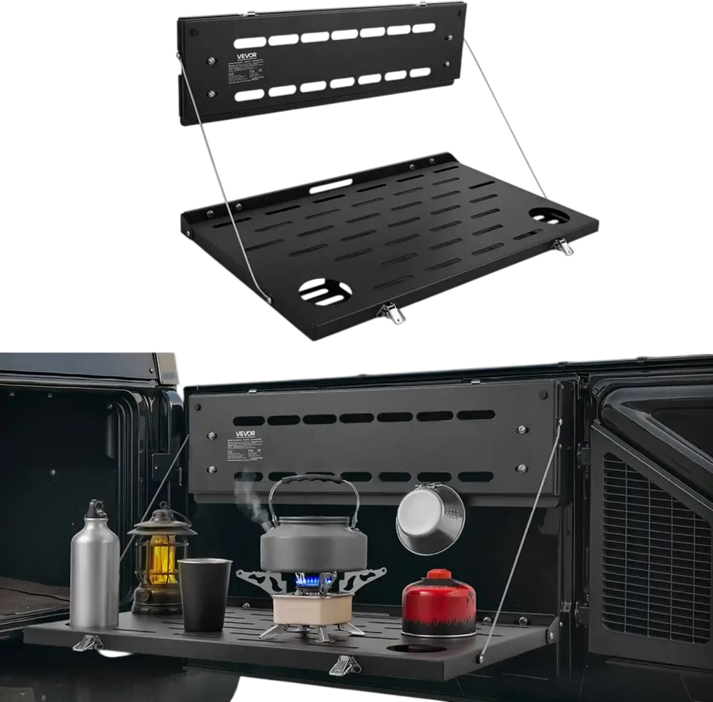 VEVOR Tailgate Table for 2021-2026 Ford Bronco 4 Door Hardtops (Exclude Bronco Sport), Foldable Molle Panel Drop Down Table, Rear Door Cargo Storage Rack Shelf Luggage Holder Carrier