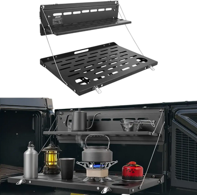 VEVOR Tailgate Table for 2021-2026 Ford Bronco 4 Door Hardtops (Exclude Bronco Sport), Foldable Molle Panel Drop Down Table, Rear Door Cargo Storage Rack Shelf Luggage Holder Carrier