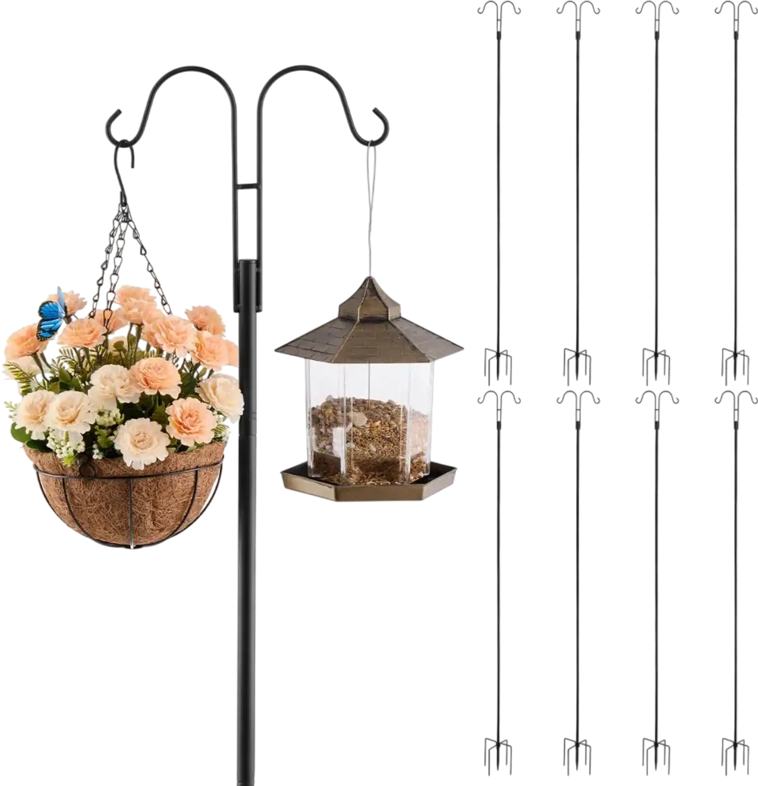 Vevor Bird Feeder Pole Double Shepherd's Hooks 8-Pack 108