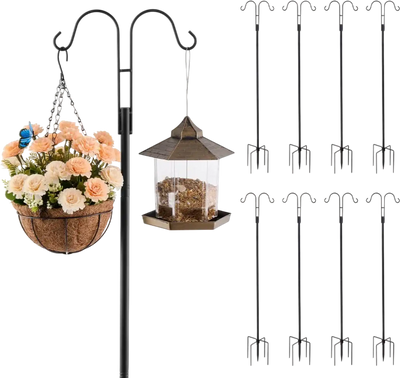VEVOR Double Shepherds Hooks for Outdoor, 8 Pack 60 Inch Heavy Duty Bird Feeder Pole, 3/4 Inch Thick Garden Hooks for Hanging Hummingbird Feeder, Plant Baskets, Solar Light Lanterns,Wind Chimes