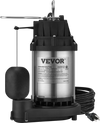 VEVOR Sump Pump, 1/2 HP 3960 GPH, Submersible Stainless Steel Water Pump, 1-1/2" NPT Discharge With 33 ft Cord, Automatic Float Switch with Piggy-back Plug, for Indoor Basement Water Basin