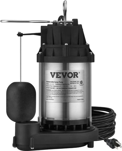 VEVOR Sump Pump, 1/2 HP 3960 GPH, Submersible Stainless Steel Water Pump, 1-1/2