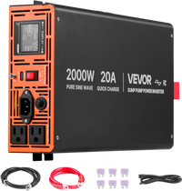 VEVOR 2000W Sump Pump Battery Backup System, LCD Display, Auto Switches to Battery Inverter Power for Sump Pump, Pure Sine Wave, for Basement Protection Emergency Power Outage, Batteries Not Included
