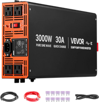VEVOR 3000W Sump Pump Battery Backup System, LCD Display, Auto Switches to Battery Inverter Power for Sump Pump, Pure Sine Wave, for Basement Protection Emergency Power Outage, Batteries Not Included