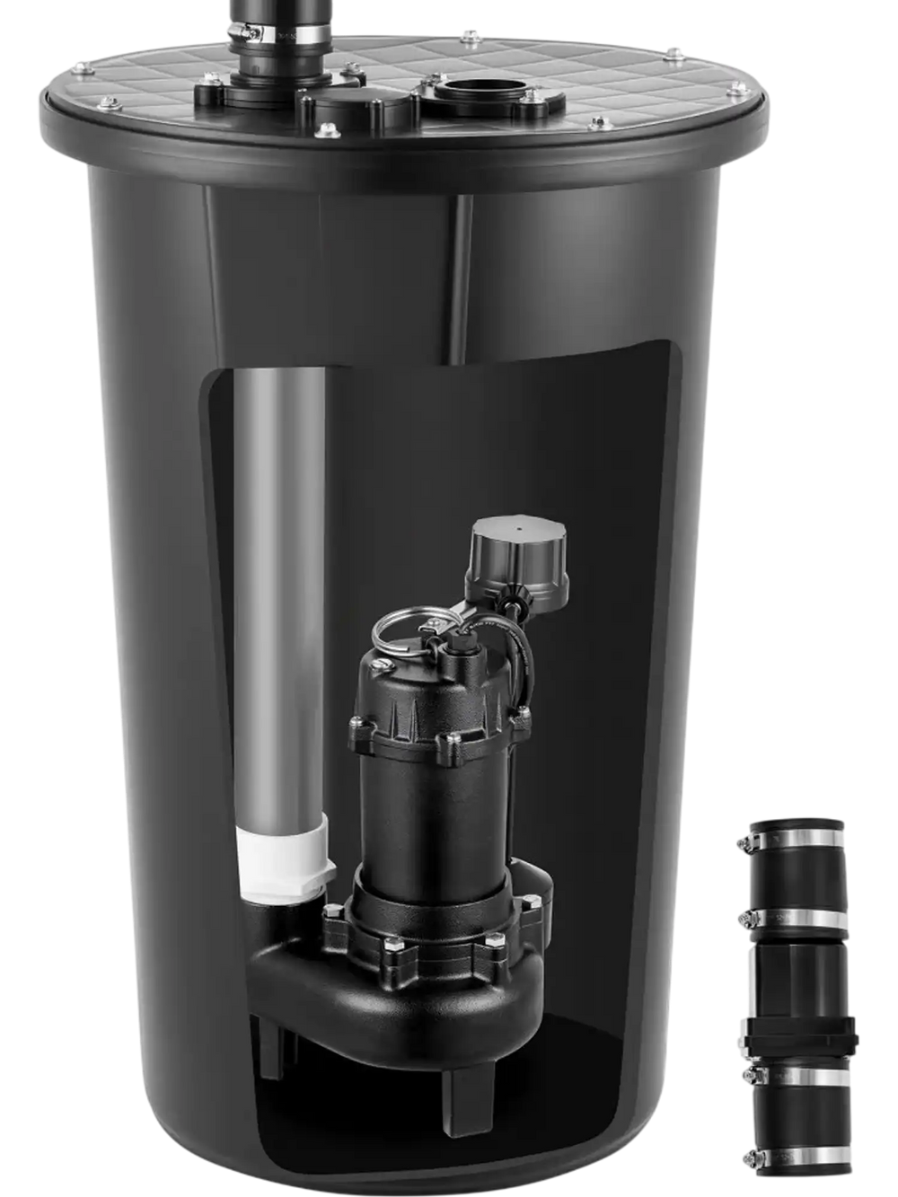 VEVOR Sewage Pump System, 1/2 HP, 4800 GPH Cast Iron Sewage Pump with Basin Kit, 120 Volt Automatic Outdoor Water/Seepage Collection and Removal System with Vertical Float Switch, 2" Discharge, Black