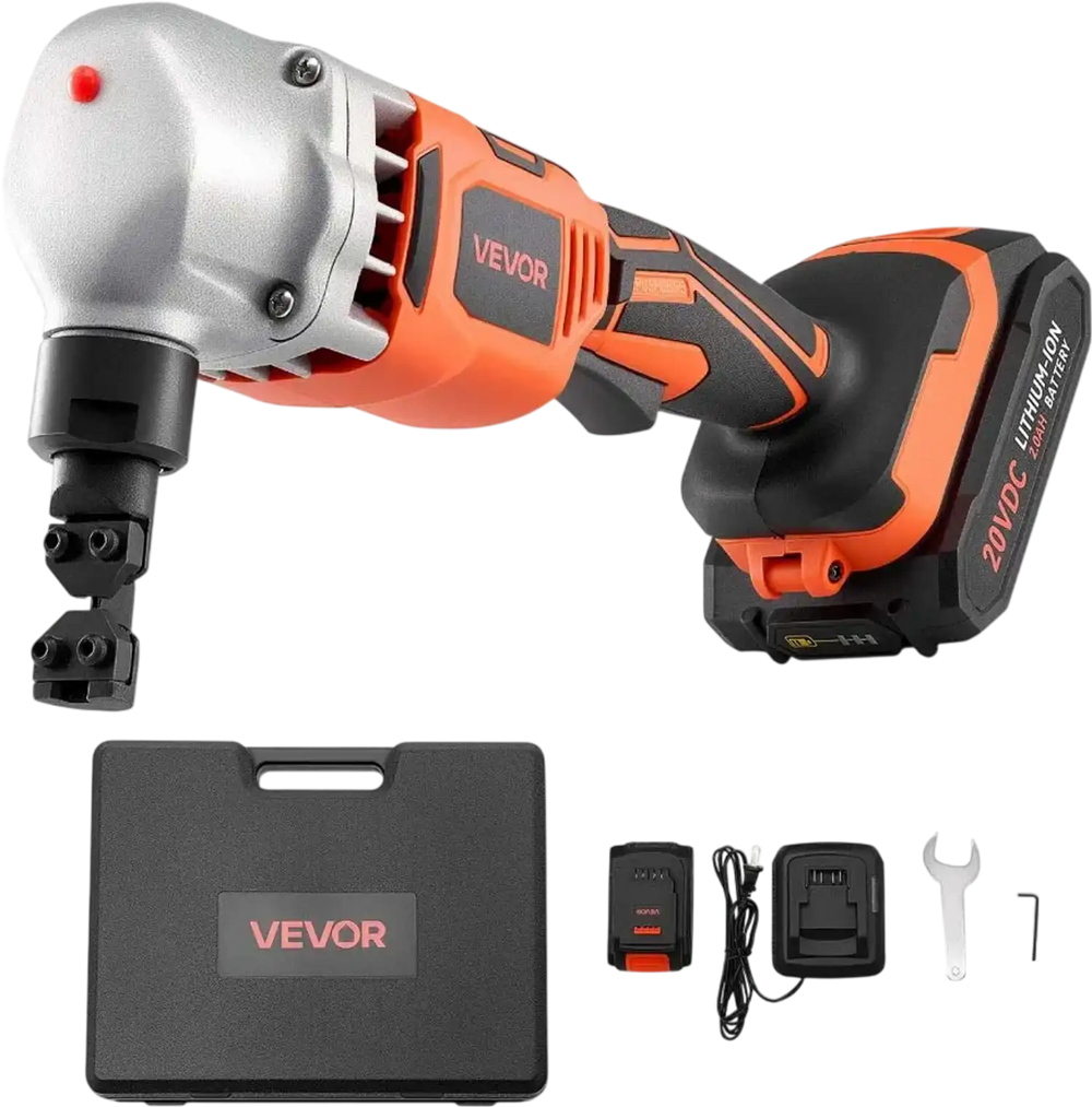 VEVOR Cordless Metal Nibbler, with 18 V 2000 mAh Battery, 1200 RPM Brushless Motor, Electric Nibbler Metal Cutter with Plastic Carrying Case for Cutting Stainless Steel, Aluminum, and Copper Sheet