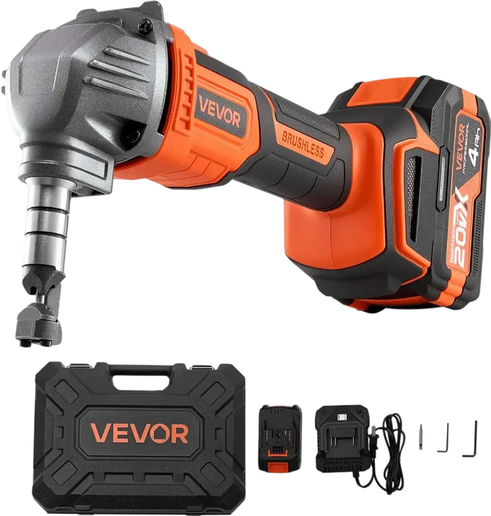 VEVOR Cordless Metal Nibbler, with 20 V 4000 mAh Battery, 2200 RPM Efficient Brushless Motor, Electric Nibbler Metal Cutter with Plastic Carrying Case for Cutting Steel Sheet and Aluminum Sheet