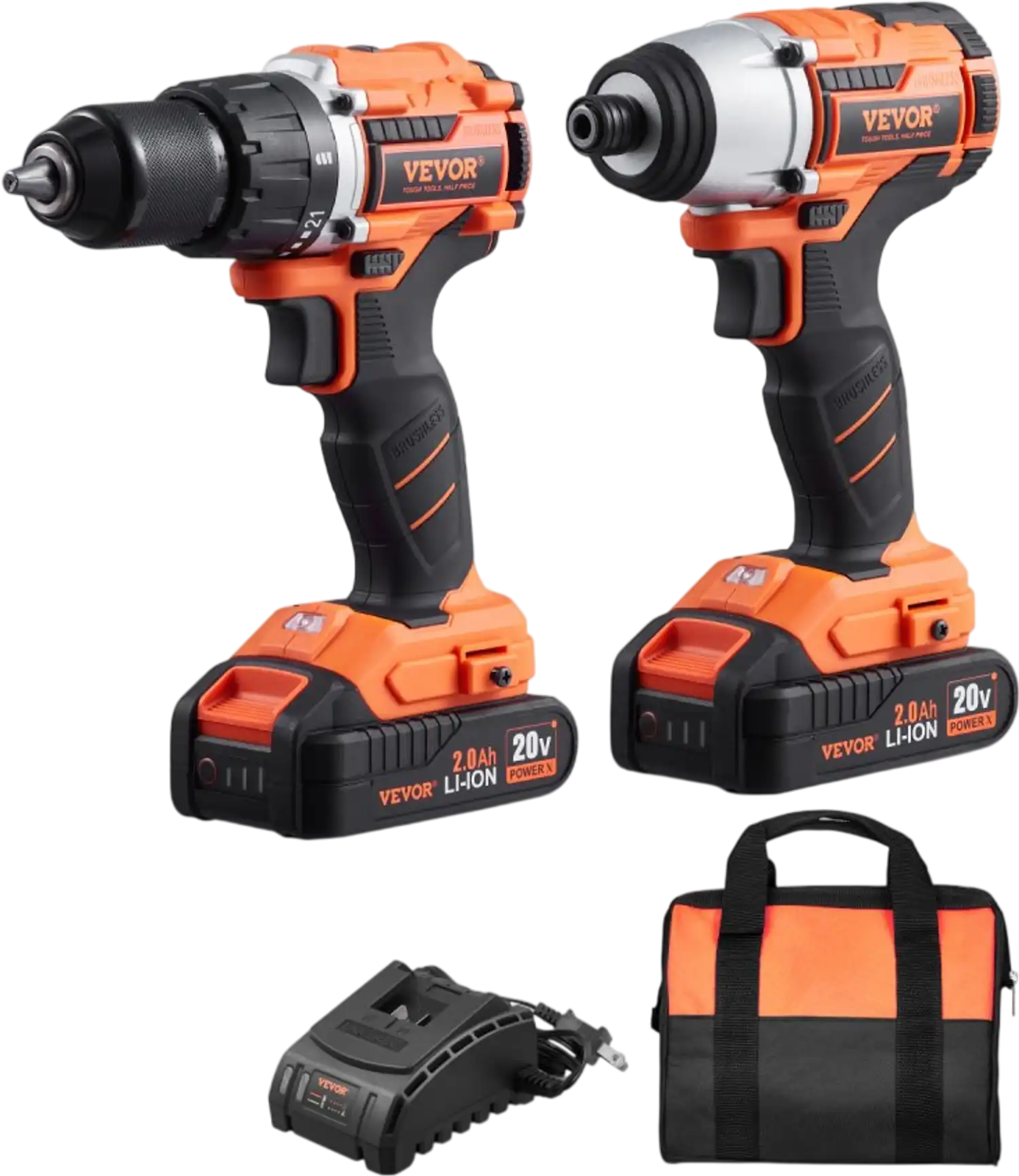 Vevor Tool Combo Kit 20V Cordless 2-Tool Set with 1/2