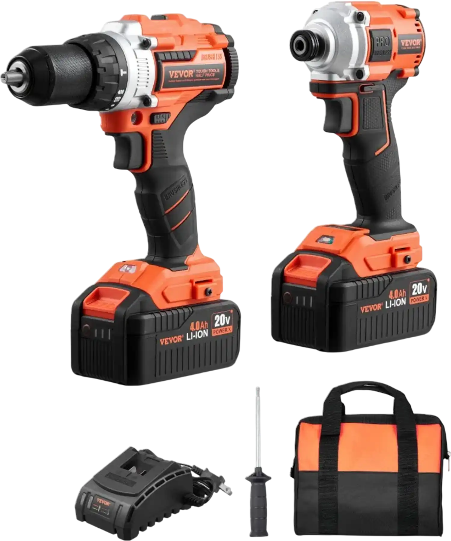 Vevor Tool Combo Kit 20V Cordless 2-Tool Power Kit with 1/2