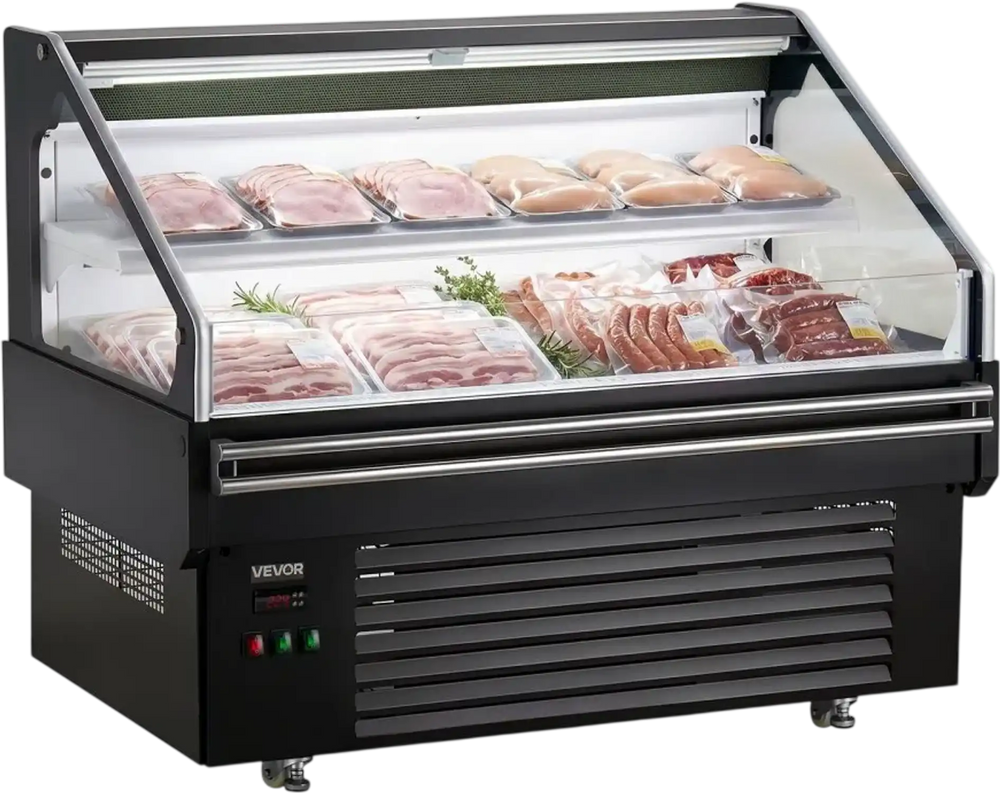 VEVOR Open Air Merchandiser, 4.6 cu. ft. Shelving Commercial Refrigerator, Grab and Go Fan Cooling Display Cooler, with LED Lighting, Night Curtain, Horizontal for Restaurants, Stores, Office