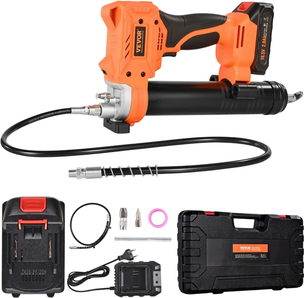VEVOR Cordless Grease Gun, 8000 PSI Max Pressure, 20V Electric Grease Gun with 2.0 Ah Battery & LED Light, 35.4-inch Long Hose & Carrying Case, Variable Speed Triggers, Vehicles or Machines Greasing