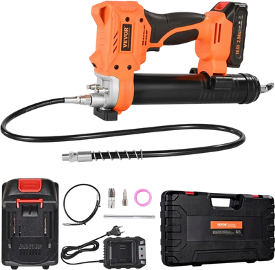 VEVOR Cordless Grease Gun, 8000 PSI Max Pressure, 20V Electric Grease Gun with 2.0 Ah Battery & LED Light, 35.4-inch Long Hose & Carrying Case, Variable Speed Triggers, Vehicles or Machines Greasing