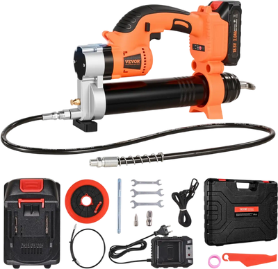 VEVOR Cordless Grease Gun, 8000 PSI Max Pressure, 20V Electric Grease Gun with 2.0 Ah Battery & LED Light, 30-inch Long Hose & Carrying Case, Variable Speed Triggers, Vehicles or Machines Greasing