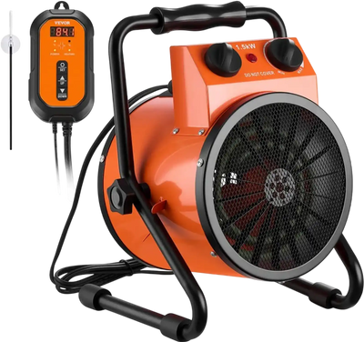 VEVOR Greenhouse Heater, 1500W Electric Space Heater with Thermostat, Heating Tube Element, 25° Adjustable Angle, IPX4 & Overheat Protection, Great for Grow Tent, Greenhouse, Flower Room, Home Office
