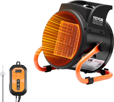 VEVOR Greenhouse Heater with Thermostat, 1500W PTC Fast Heating with Overheat Protection, 3-Speed Setting Small Grow Tent Heater, Electric Portable Heater Fan for Green House, Flower Room, Workplace