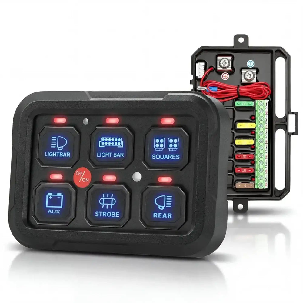 VEVOR 6 Gang Switch Panel RGB Circuit Control Box Backlight Auto-Dimmable, for 12-24V Car Truck Boat ATV UTV SUV, Toggle Momentary Strobe 3 Mode, 1440W 60A, Multifunctional Relay System, Waterproof