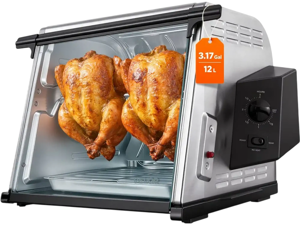 VEVOR Rotisserie Oven Large Capacity 12L Shawarma Grill Machine 1250W, for Chicken, Beef Ribs, Lamb Leg, Grilled Vegetables, Countertop Grill Roaster with Heat-Resistant Door and Timer Control