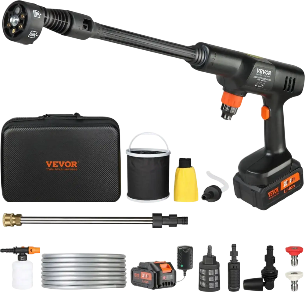 VEVOR Cordless Pressure Washer, 652-PSI 1.0 GPM Portable Power Cleaner, Handheld High-Pressure Car Washer Gun with 4.0Ah Battery, Charger, 6-in-1 Nozzle, for Home/Floor Cleaning & Watering