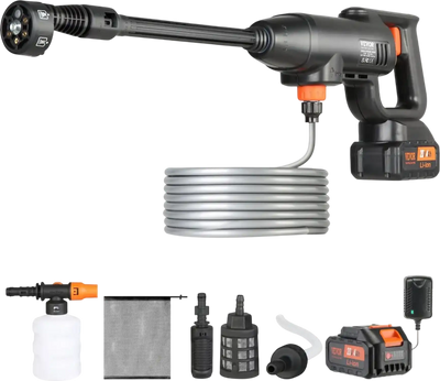 VEVOR Cordless Pressure Washer, 580-PSI 1.1 GPM Portable Power Cleaner, Handheld High-Pressure Car Washer Gun with 4.0Ah Battery, Charger, 6-in-1 Nozzle, for Home/Floor Cleaning & Watering