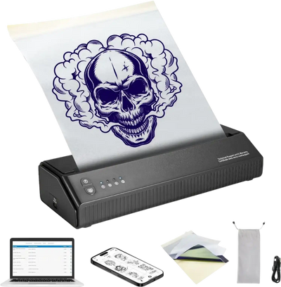VEVOR Tattoo Stencil Printer, Wireless Bluetooth Tattoo Printer Transfer Stencil Machine with 10Pcs Transfer Paper, Compatible for iOS＆Android Phone, iPad＆PC (with Storage Bag)