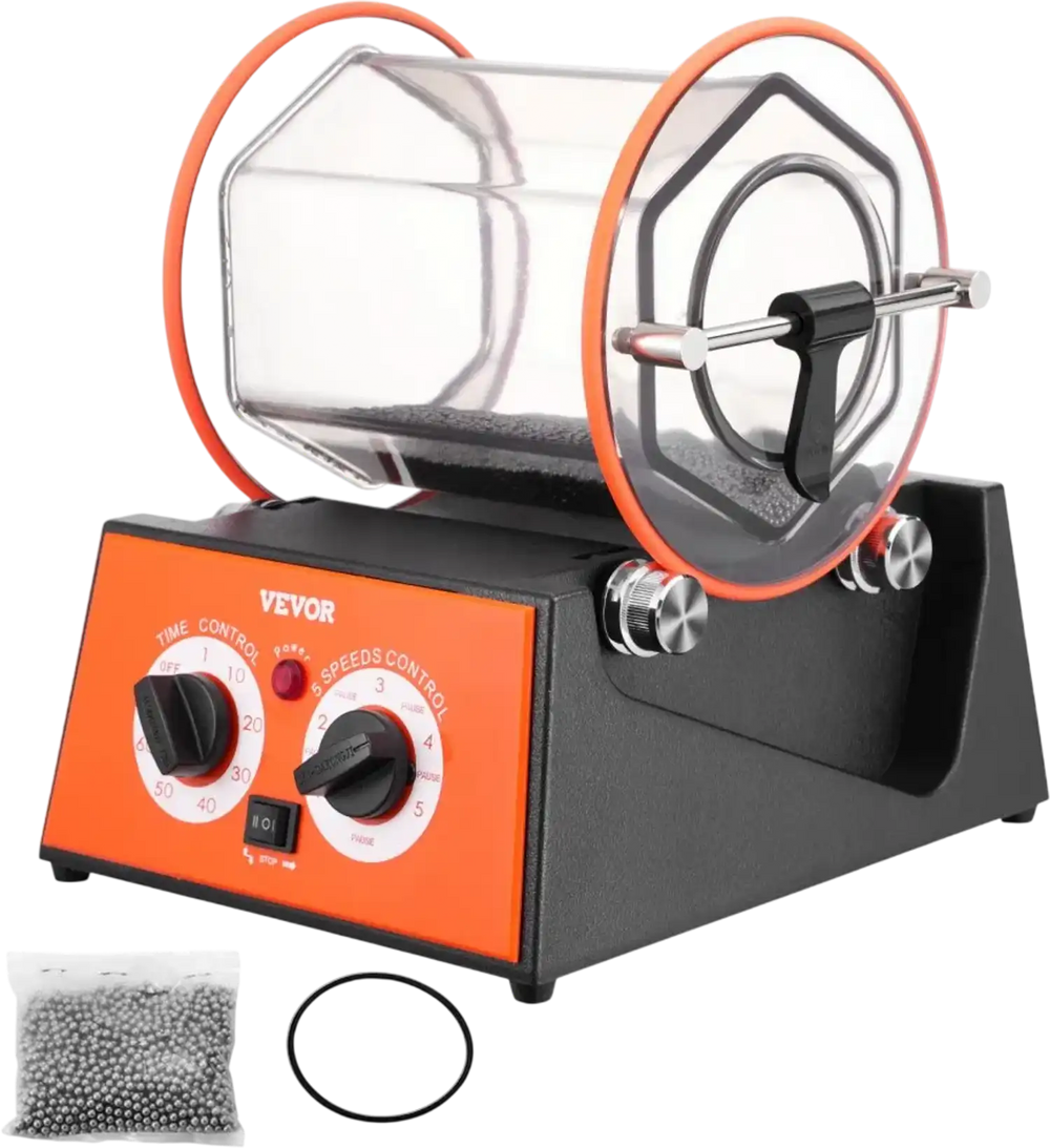 VEVOR Jewelry Polisher Tumbler, 11lbs/5kg Capacity Mini Rotary Tumbler Machine with 0-60 Minutes Timer, 5 Speeds Jewelry Rotary Finisher for Surface Polishing Grinding Buffing Gemstones Jewels Coins
