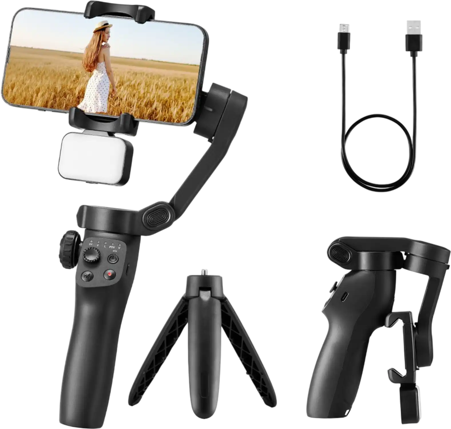 Vevor Phone Gimbal Stabilizer 3-Axis Smartphone Stabilizer with Magnetic Fill Light New