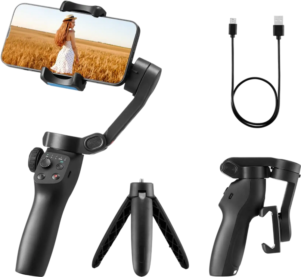 VEVOR Gimbal Stabilizer for Smartphone, 3-Axis Stabilization, Phone Gimbal for Android & iPhone with Face/Object Tracking, Tripod, Portable & Foldable Handheld Phone Stabilizer for Video Recording
