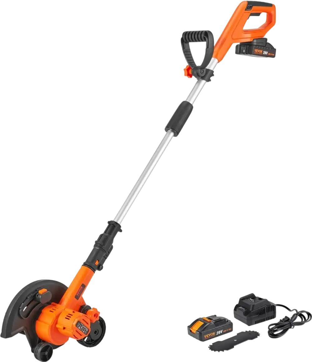 VEVOR Lawn Edger, 20 V Battery Powered Cordless Edger, 9-inch Blade Edger Lawn Tool with 3-Position Blade Depth, Battery and Charger Included, for Lawns, Driveways, Borders, and Sidewalk Edges