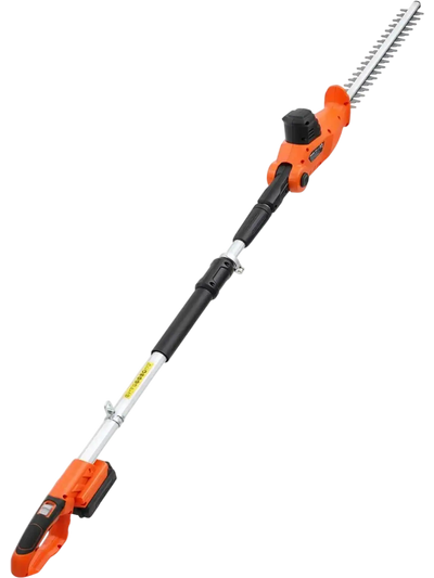 VEVOR Cordless Pole Hedge Trimmer, 20V Electric Bush Trimmer Kit with 18 Inch Double-Edged Steel Blade, 74-94 Inches Telescoping Design for High Branches (2.0Ah Battery and Fast Charger Included)