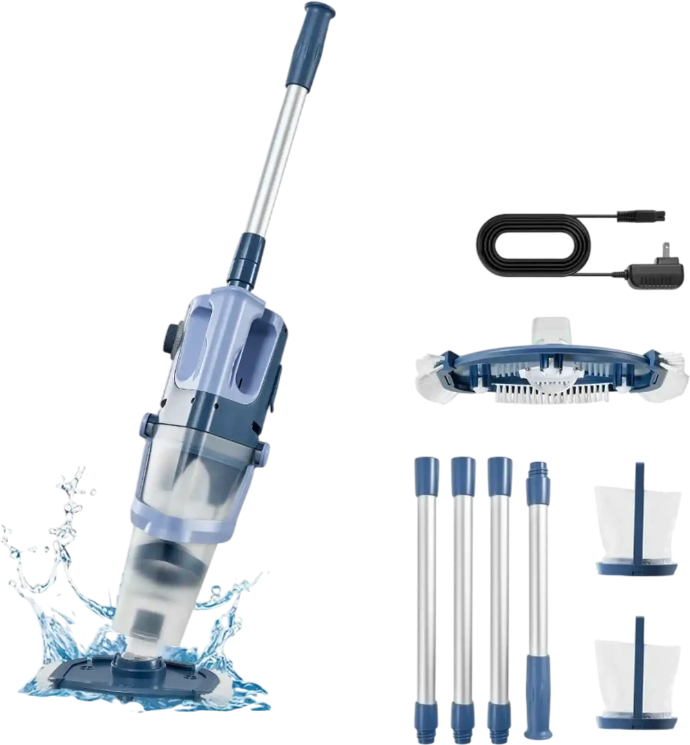 VEVOR Handheld Pool Vacuum, 26 GPM Cordless Spa Hot Tub Vacuum with Extension Pole, 60 Mins Running Time, Powerful Suction for Leaves and Debris, Rechargeable Pool Cleaner for Above Ground Pools